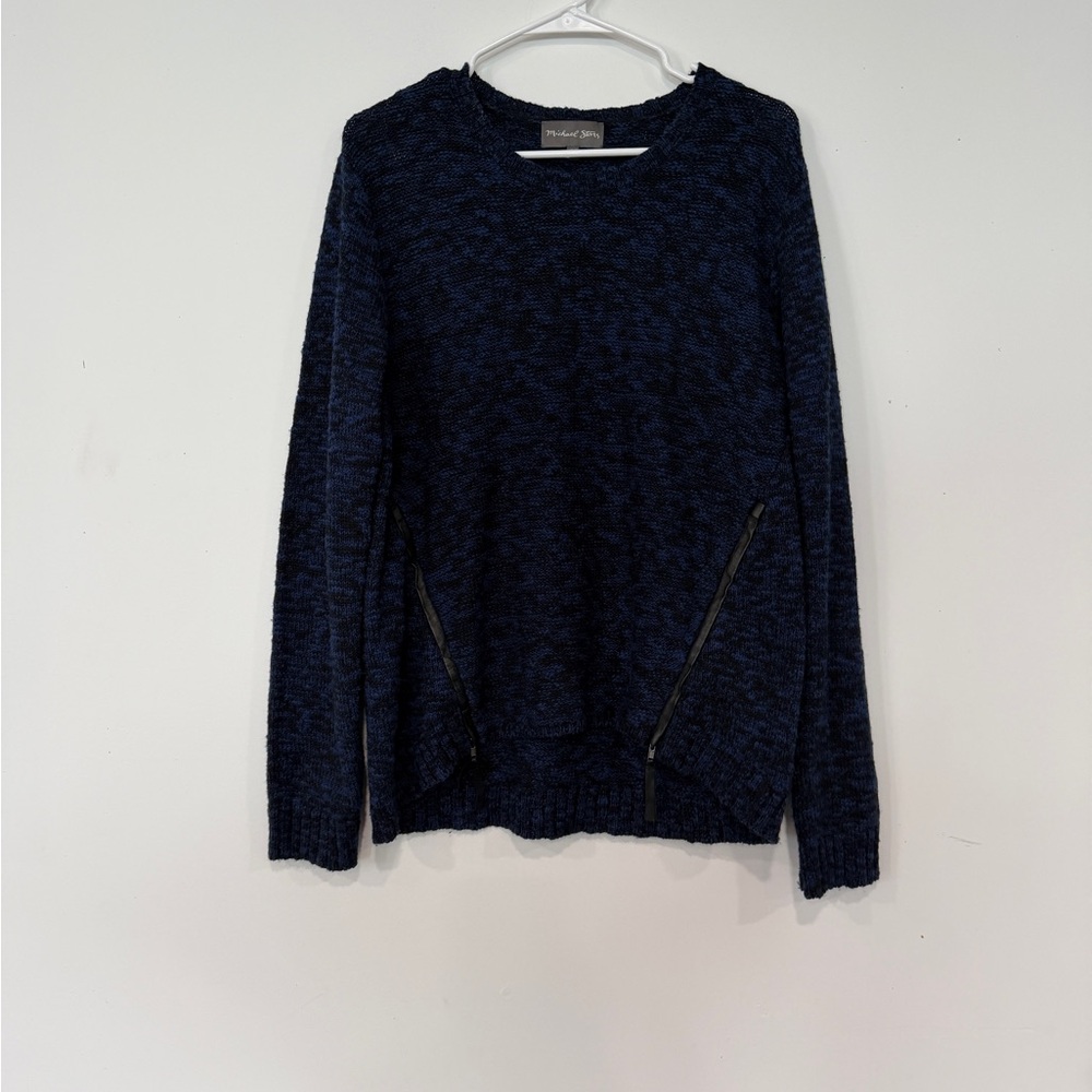 Michael Stars Navy Marled Crewneck Sweater with Zip Accents